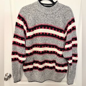 Vintage Claiborne Gray and Red Patterned Crewneck Sweater